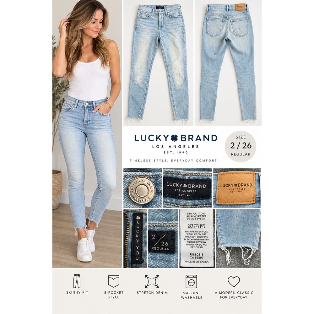Lucky Brand Womens Skinny Jeans Size 2 26 Light Wash Stretch Denim Raw Hem